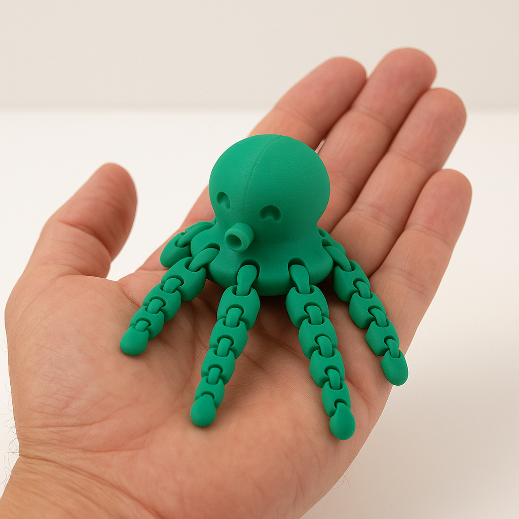 A toy green funny octopus with moving tentacles
